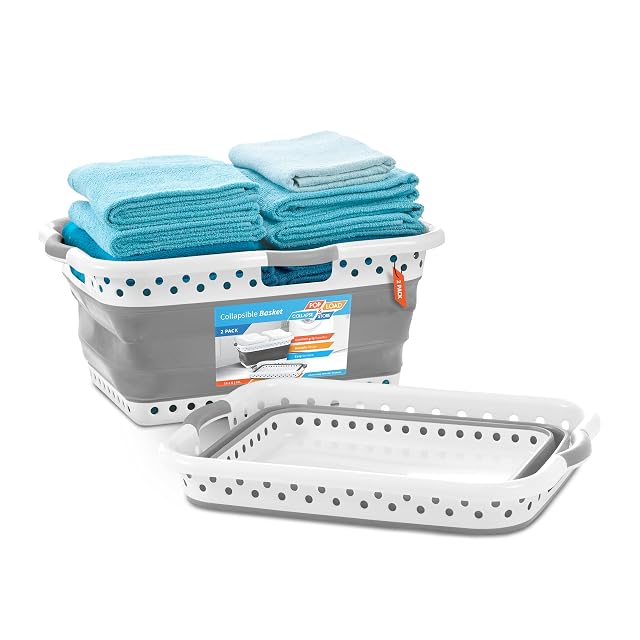 Pop Load Collapse Store Set of 2 Large 25 Slim Collapsible Laundry Basket Space Saving Portable Pop Up