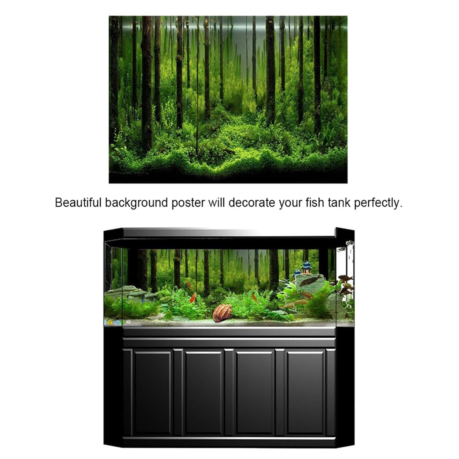 Acquario Sfondo Adesivo 3D Fronte-Retro for Acquario Paesaggio Poster Acquario Oceano Piante Marine Sfondo Adesivo Decorazione Accessori for acquari(122x46cm)