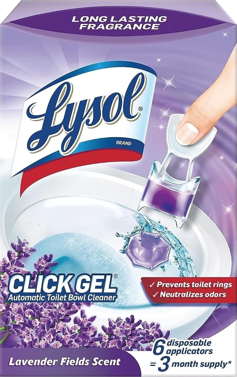 Lysol Click Gel Automatic Toilet Bowl Cleaner, Bathroom Essentials, Toilet Freshener, Refreshing Lavender Scent, 6 Count (Pack of 1)