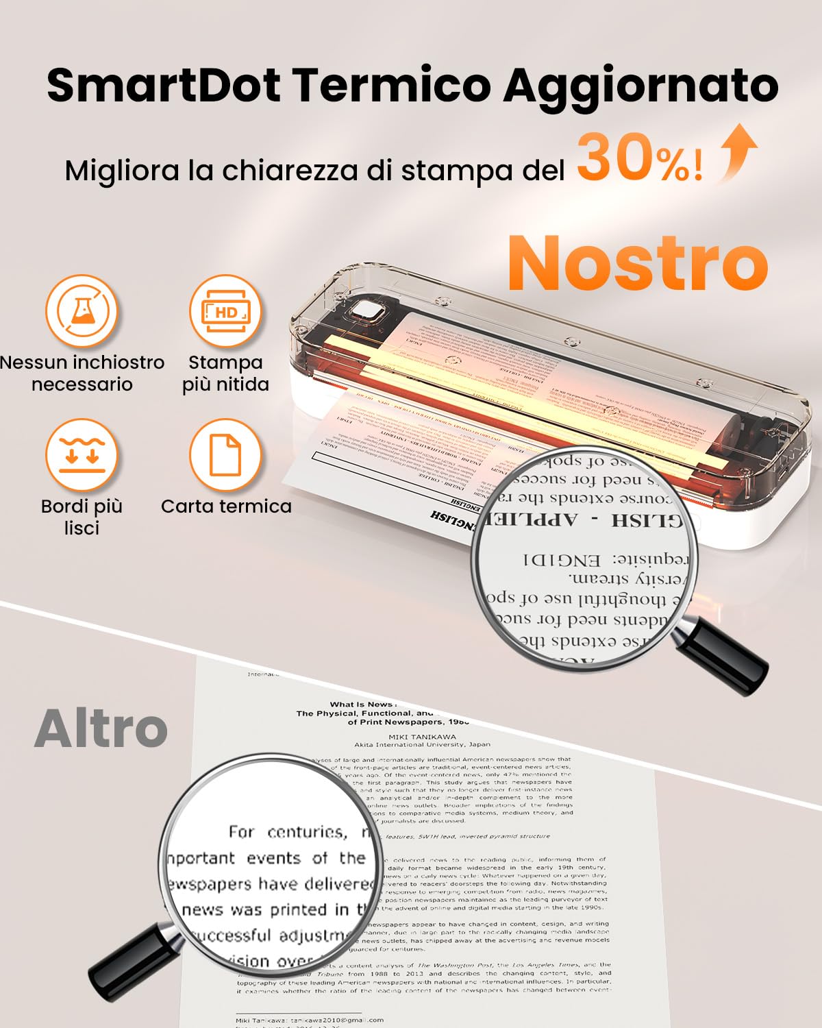 Stampante Portatile A4 Senza Inchiostro Bluetooth, Stampante Termica Bianco Nero per Viaggi e Lavoro