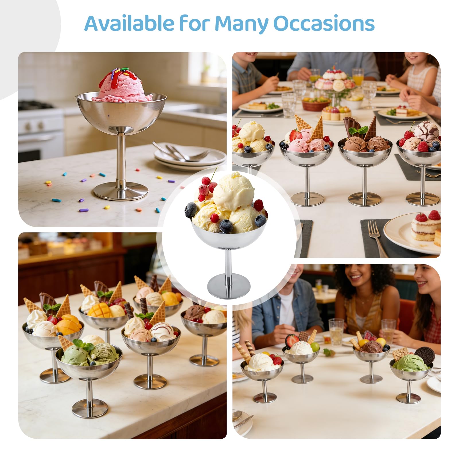 4 vasos para helados de 10,2 cm de diámetro, 200 ml, de acero inoxidable, para postres, cócteles, postres con pie, para frutas, ensaladas, yogur, para bodas, fiestas (all)
