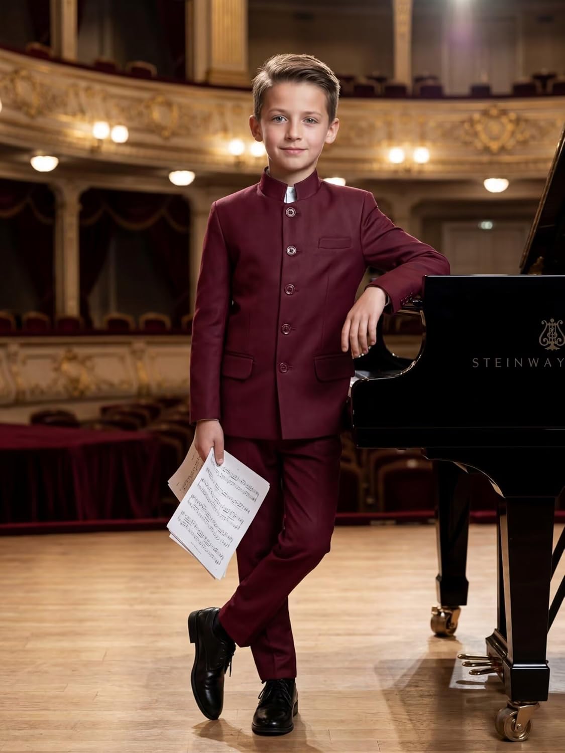 Boys' Suits 2 Piece Slim Fit Kids Suits Mandarin Collar Suit for Boys Toddler Suit for Boys Wedding Prom Outfit