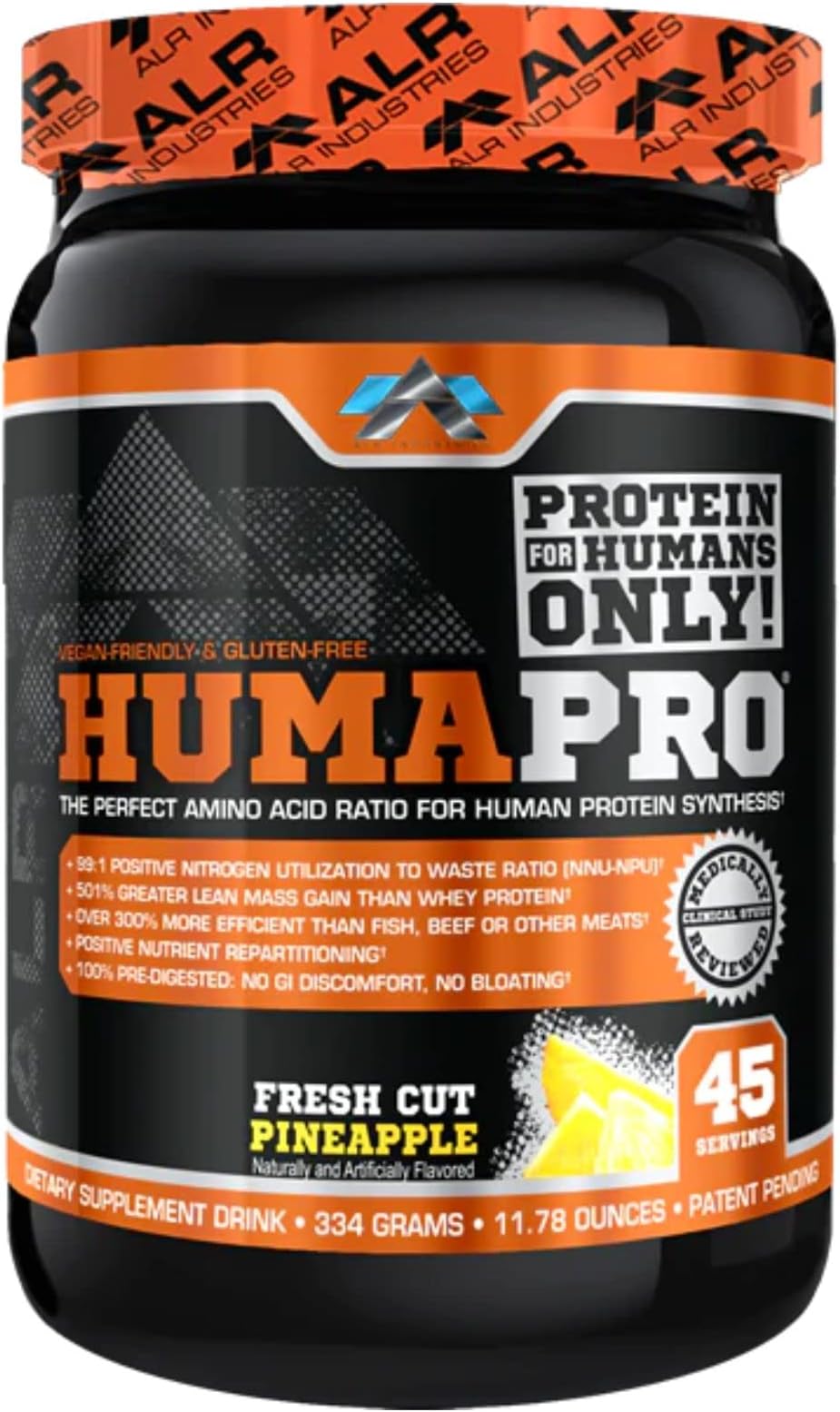Humapro | Amino Acids Protein Matrix for Humans | 99% Utilization for Lean Muscle | Vegan, Gluten Free | 334g / 45 Servings (Fresh Cut Pineapple)