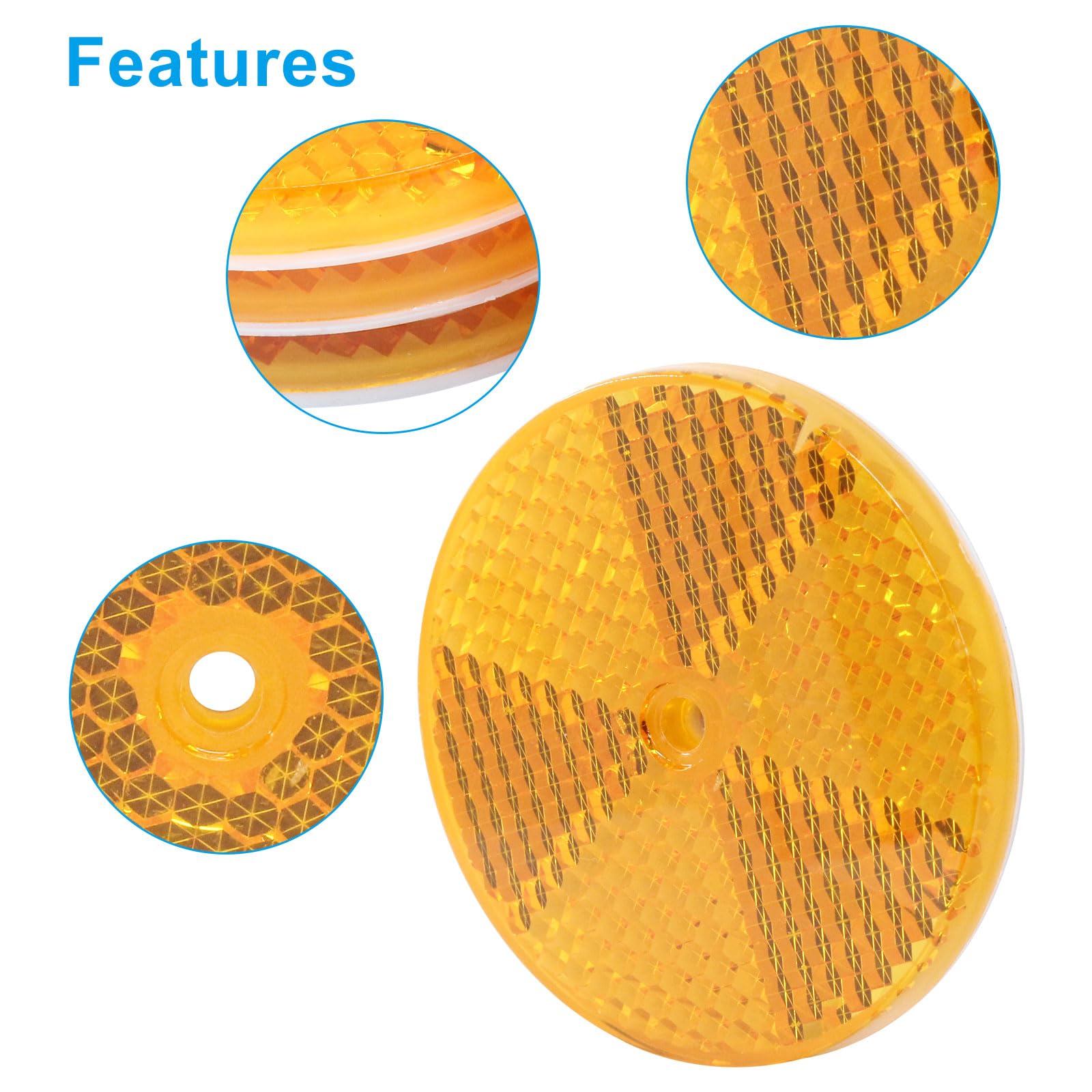 Moicstiy 6 Pack Yellow Round Reflector, Front Reflector with Mounting Screw, Safety Reflectors for Driveway, Trailer, Posts