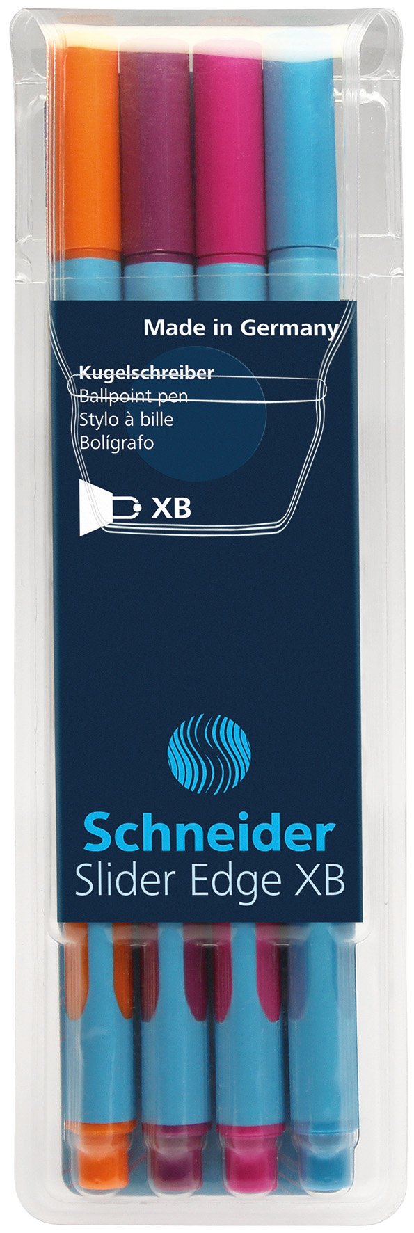Stylos à Bille Schneider Slider Edge XB Lot De 4 - Écriture Fluide Triangulaire - Noir Rouge Bleu Vert