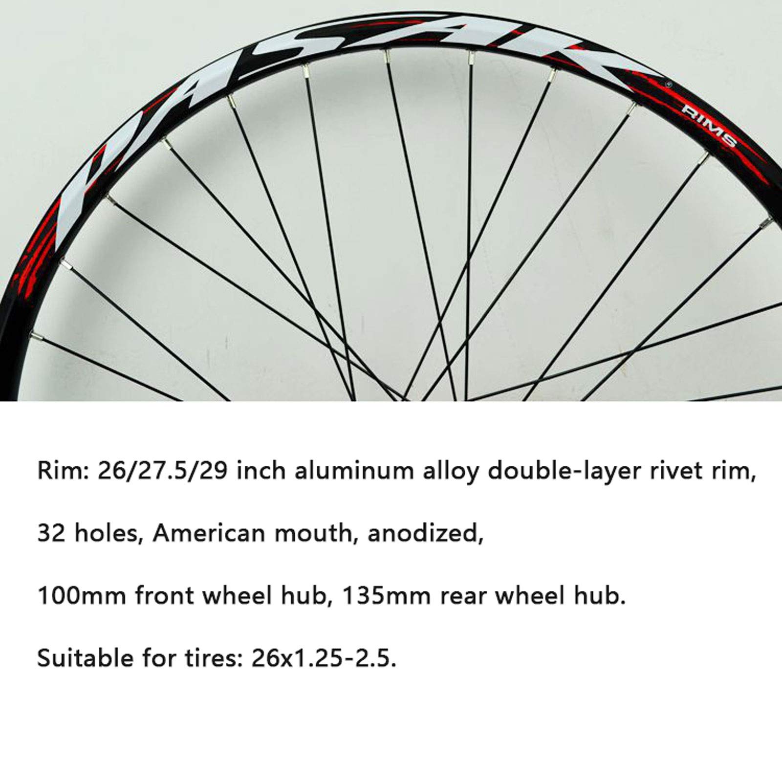 Zestaw kół rowerowych 26/27,5/29", felga aluminiowa o podwójnych ściankach, przednie koło z 2 łożyskami, tylne koło z 5 łożyskami, 7-12 biegów, szybkozamykacz.