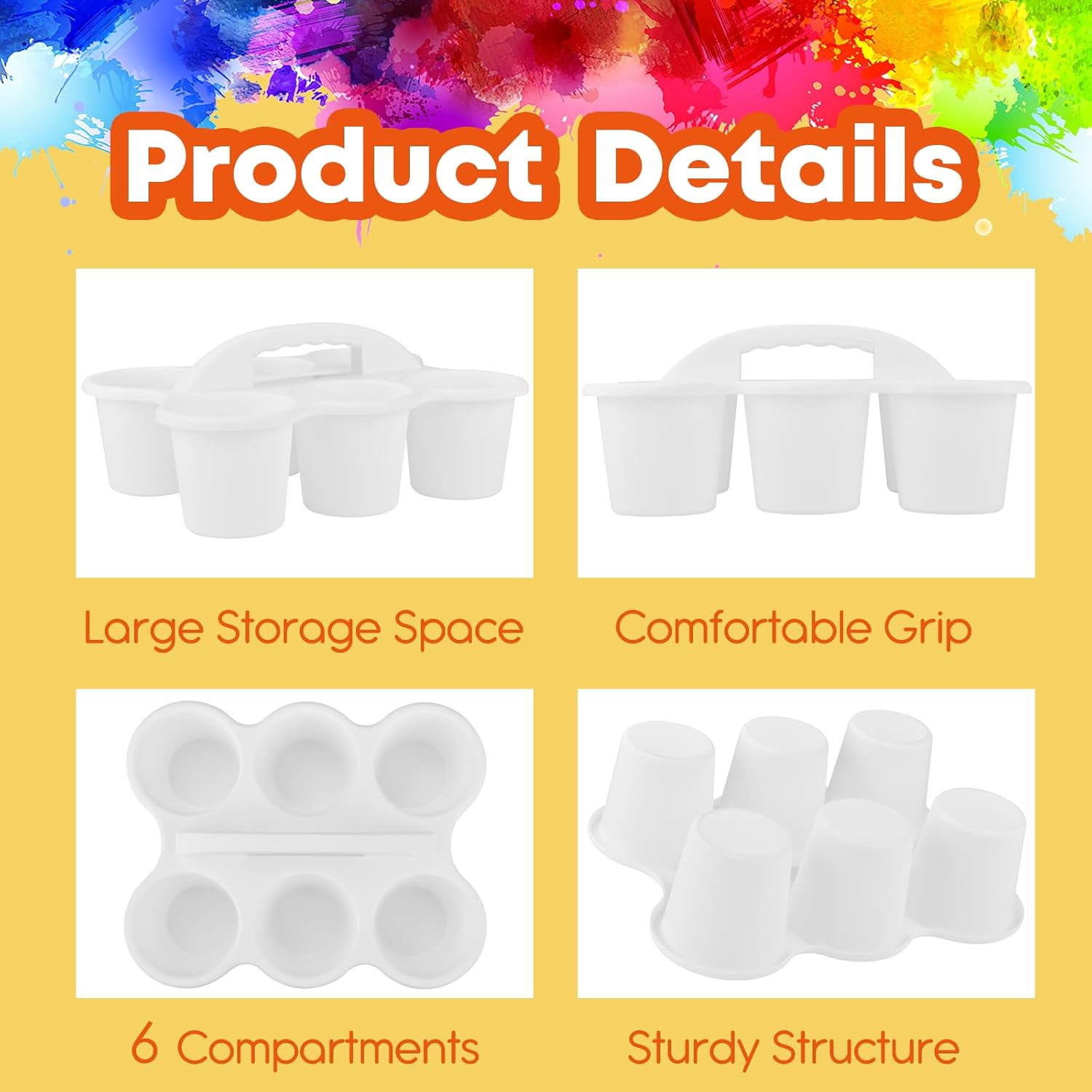 ALINK 6 Pack Classroom Caddy Storage Basket with Handle, Plastic Drink Cup Caddy Holder, 6 Compartments for Kids, Table, Office, Arts, Crafts, Crayon, Marker, Pencil, School Supplies - White