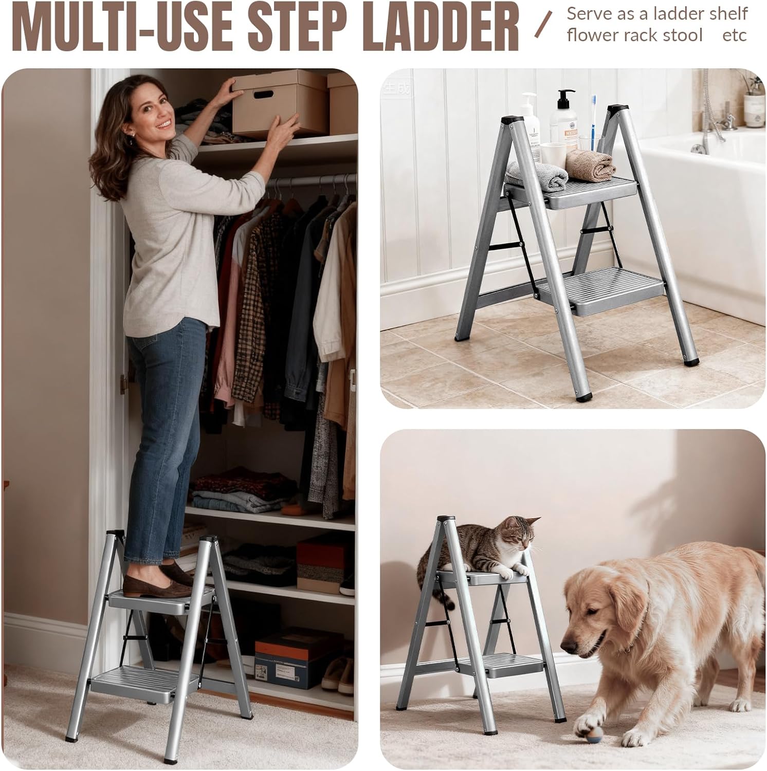 XinSunho 2 Step Ladder, Folding Step Stool with Anti-Slip Wide Pedal, Portable Sturdy Steel Ladder 2 Steps, 330lbs Safety Kitchen & Household Ladder