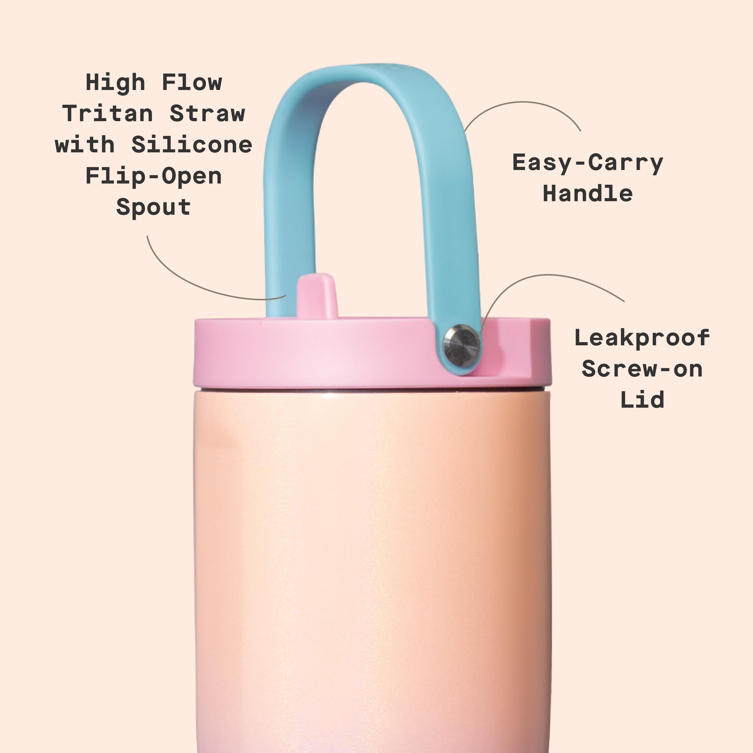 Corkcicle Go Cup – Gobelet de voyage anti-fuite – Bouteille d'eau en acier inoxydable à triple isolation – Poignée facile à transporter – Cadeau d'été – Garde les boissons froides – 887,5 ml – Amant