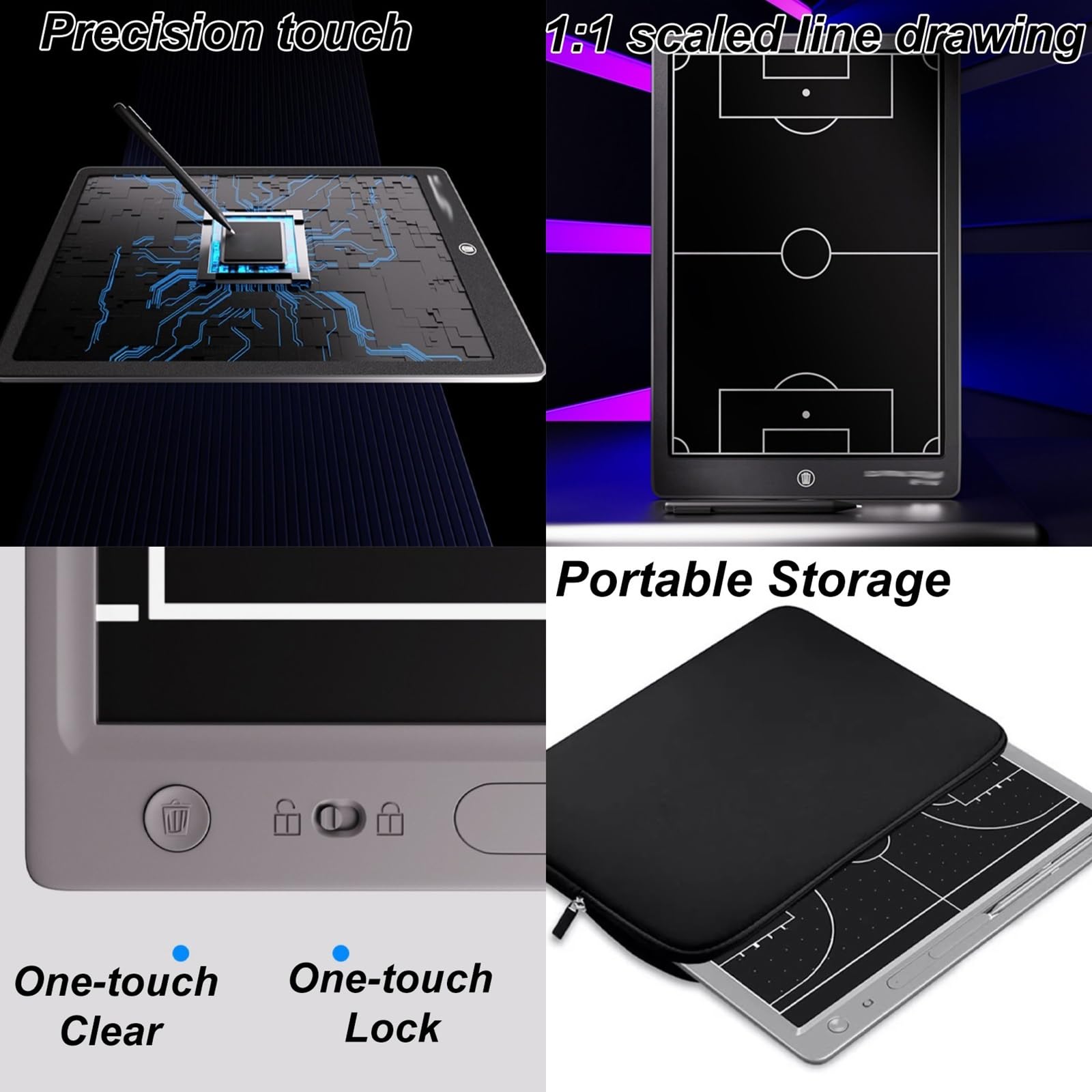Lavagna elettronica riutilizzabile con schermo LCD, con penna stilo e custodia, materiale resistente, per allenamento e competizioni (grande)
