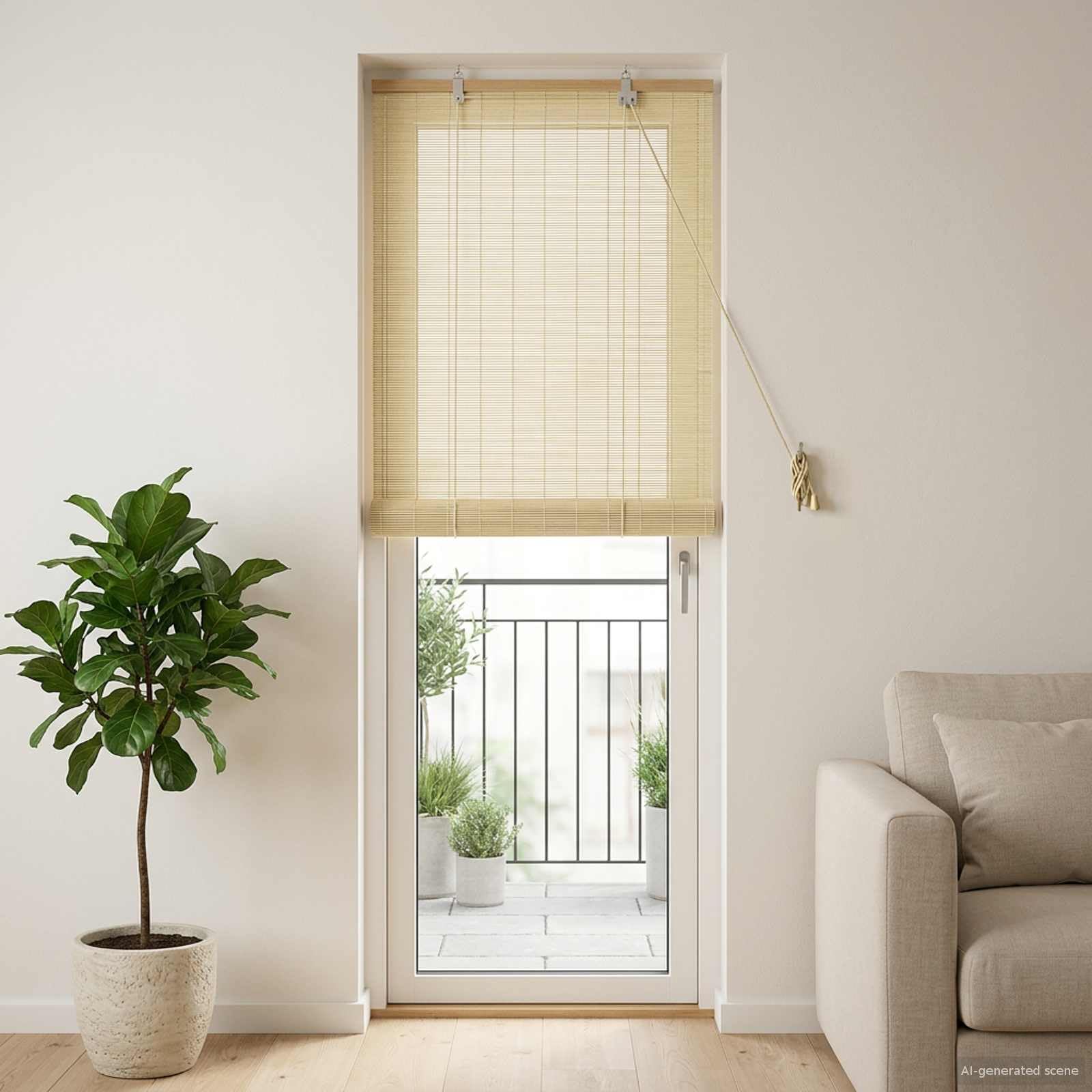 Rollo Natur Bambus 40 x 220 cm, Jalousie Plissee Raffrollo für Sichtschutz und Sonnenschutz, UV-beständig, innen und außen montierbar, Wohnzimmer Schlafzimmer