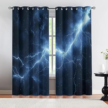 Lightning Curtains 84 Inches Long Lightning Blackout Curtains - Landscape Curtain for Bedroom Living Room Decor Grommet Window Drapes