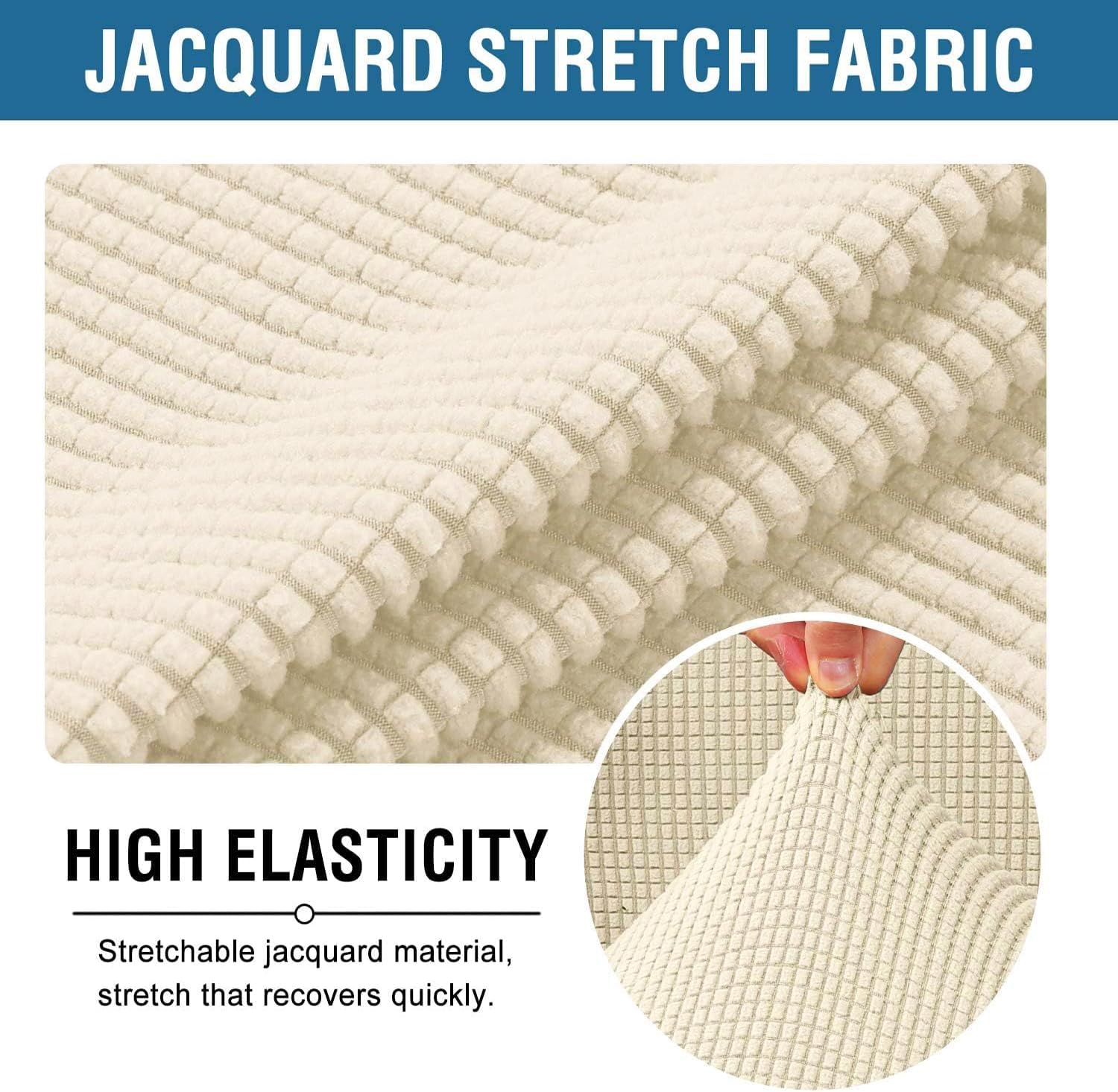 H.VERSAILTEX Office Chair Cover with Armrest Stretchable Computer Desk Chair Cover Thick Checked Jacquard High Back Office Seat Cover for Universal Rotating Chairs (Large Size,Natural)
