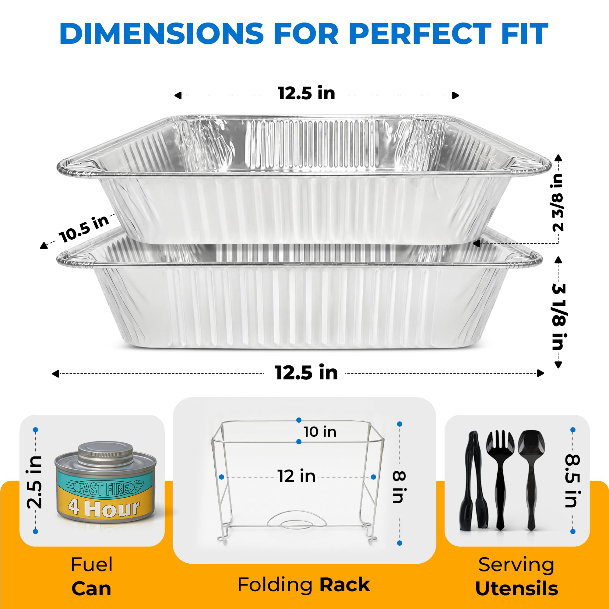 Chafing Dish Buffet-Set, halbe Größe, Einweg-Gastronomiebedarf, 6 Stück, Speisenwärmer für Partys: faltbare Drahtregale, Brennstoff, Aluminium-Wasserpfannen, Lebensmittelpfannen, Servierutensilien
