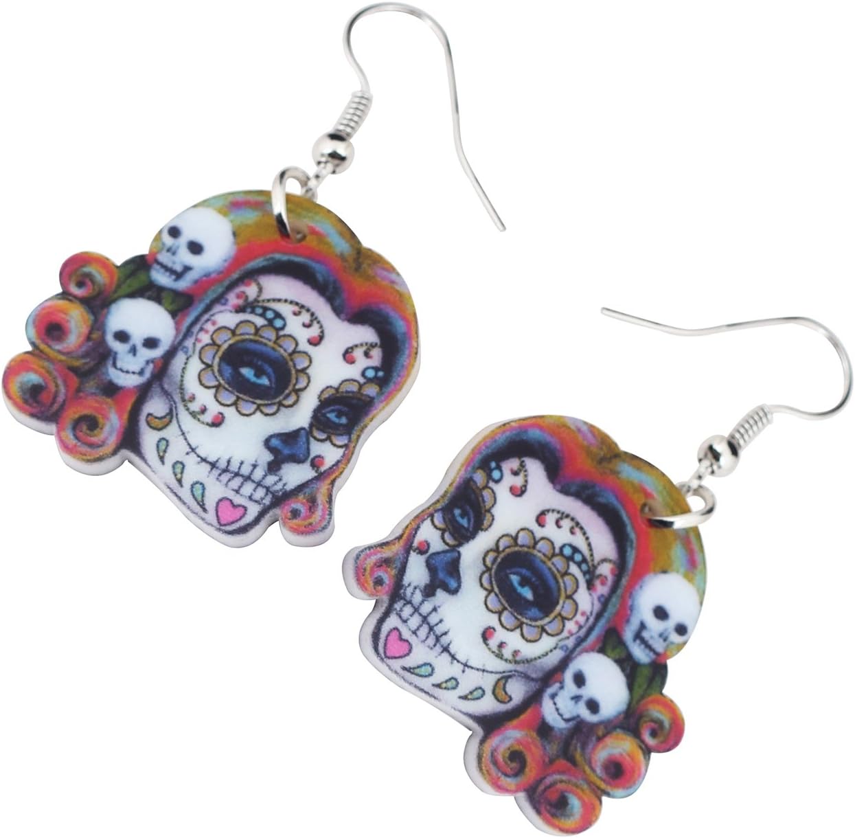 NEWEI Cute Halloween Sugar Skull Earrings Dangle Acrylic Day of the Dead Decor Gifts for Women Festival Charms - Image 3