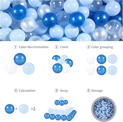 Miniatura 7 de GOGOSO Pelotas de plástico sin ftalatos, sin BPA, no tóxica, con color azul, azul claro, blanco, transparente, 100 unidades, regalo para baby