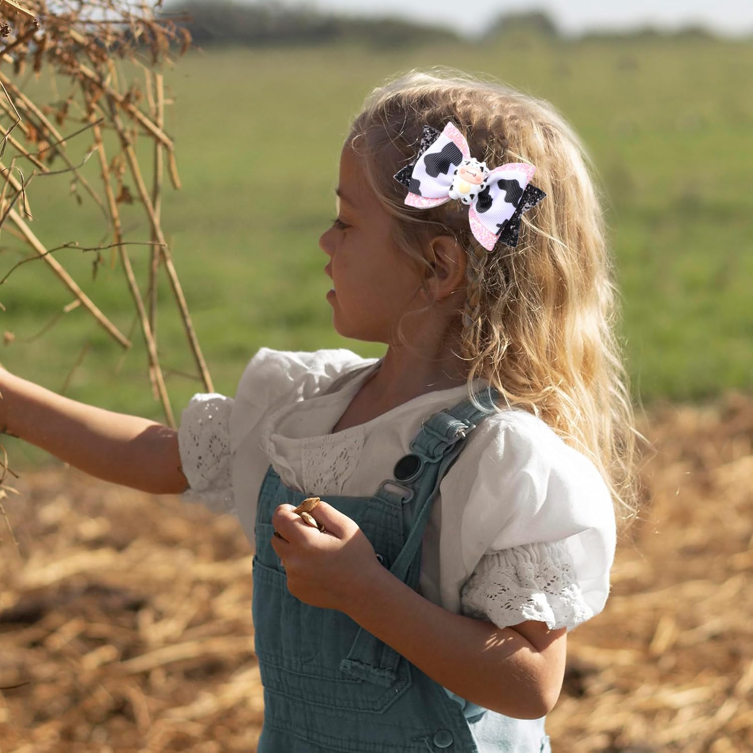 2Pcs Cow Print Hair Bow Clips - Black Glitter Handmade Satin Bowknot Cute Alligator Hair Barrettes New Year Party Hair Accessories for Toddler Teen Girls Kids (Black-Cow) - Image 3