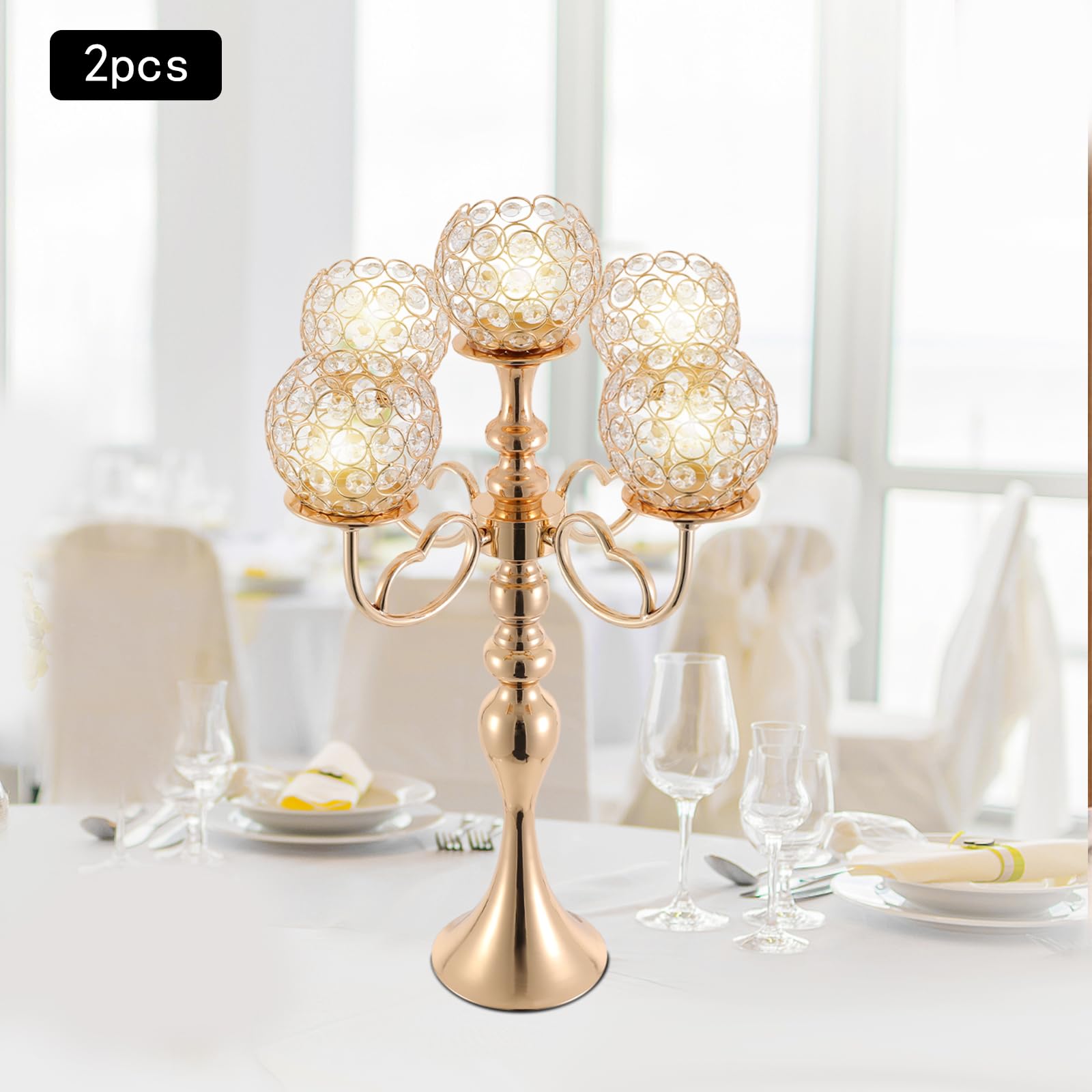 MhdunueSK 2 Pack 5 Arm Crystal Candelabra Centerpieces,21.5