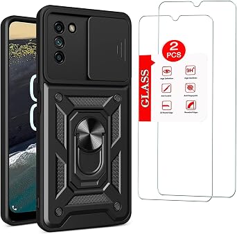 for Nokia G400 5G Case with [2 Pack] Tempered Glass Screen Protector,for Nokia G400 [Military-Grade] Protective Armor,with Lens Protects Magnetic Kickstand Car Mount Holder Phone Case Black