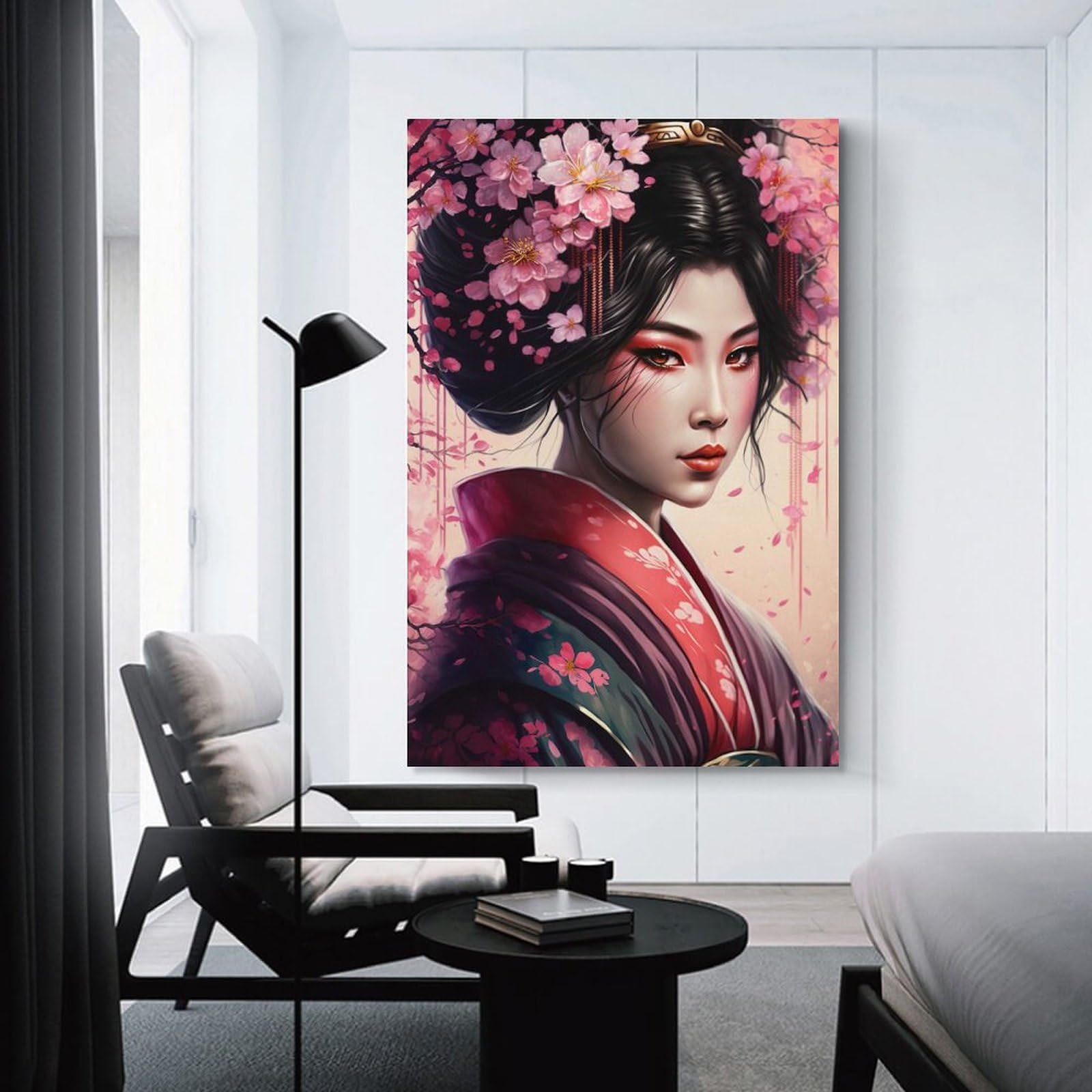 Junmoney Unframe-Sakura Geisha Sakura Geisha Wall Picture Print, 24X36inch(60X90cm), For Workspace Walls, Study Corners Or Bedrooms, Wall Art That Adds Style To Work Areas