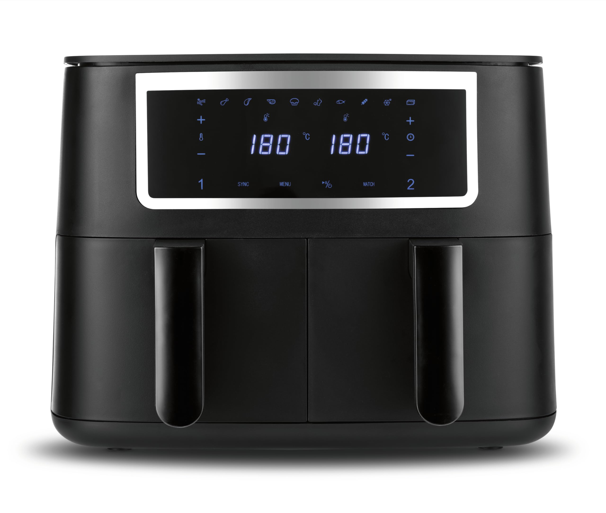 GOURMETmaxx freidora de aire caliente de doble cámara - 2 x 4 L | Synchro-Garzone Airfryer | freidora con pantalla táctil | freidora de aire caliente 2 cámaras y 10 programas | freír casi sin aceite