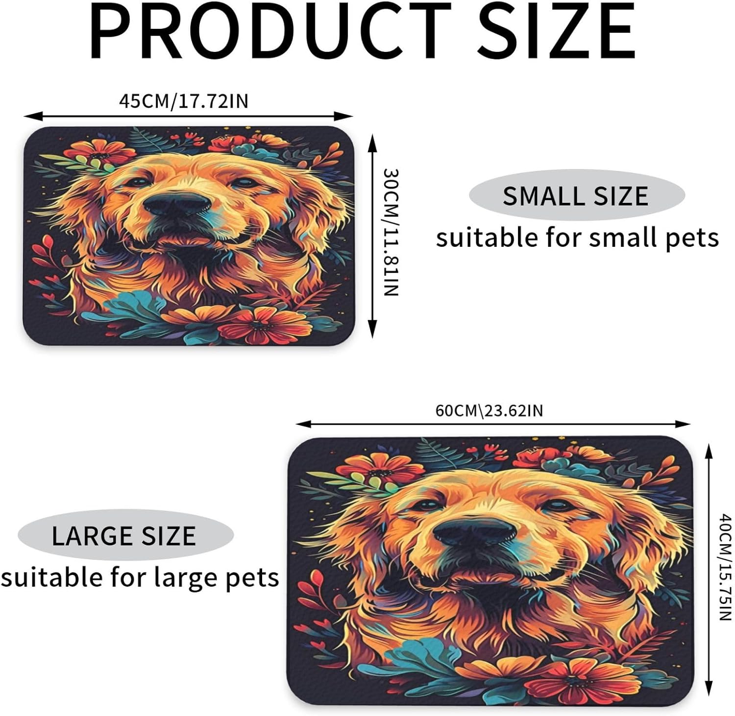 Golden Dog Floral (1) Pet Food Mat Dog Non-Slip Feeding Mat Cat Bowl Mats Pets Placemat for Food and Water 40x60cm
