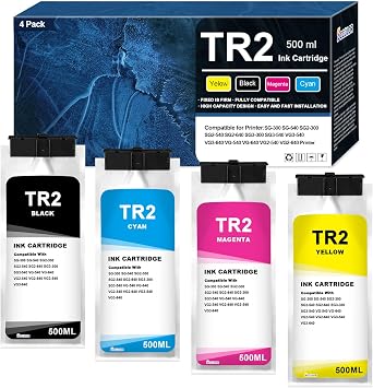 TR2 Ink Cartridge 4-Pack 500ml Replacement for Roland TrueVIS TR2 TR2-BK TR2-CY TR2-MG TR2-YE Ink for TrueVIS SG-300 540,SG2-300 540 640,SG3-300 540,VG-540 640,VG2-540 640,VG3-540 640 Printer