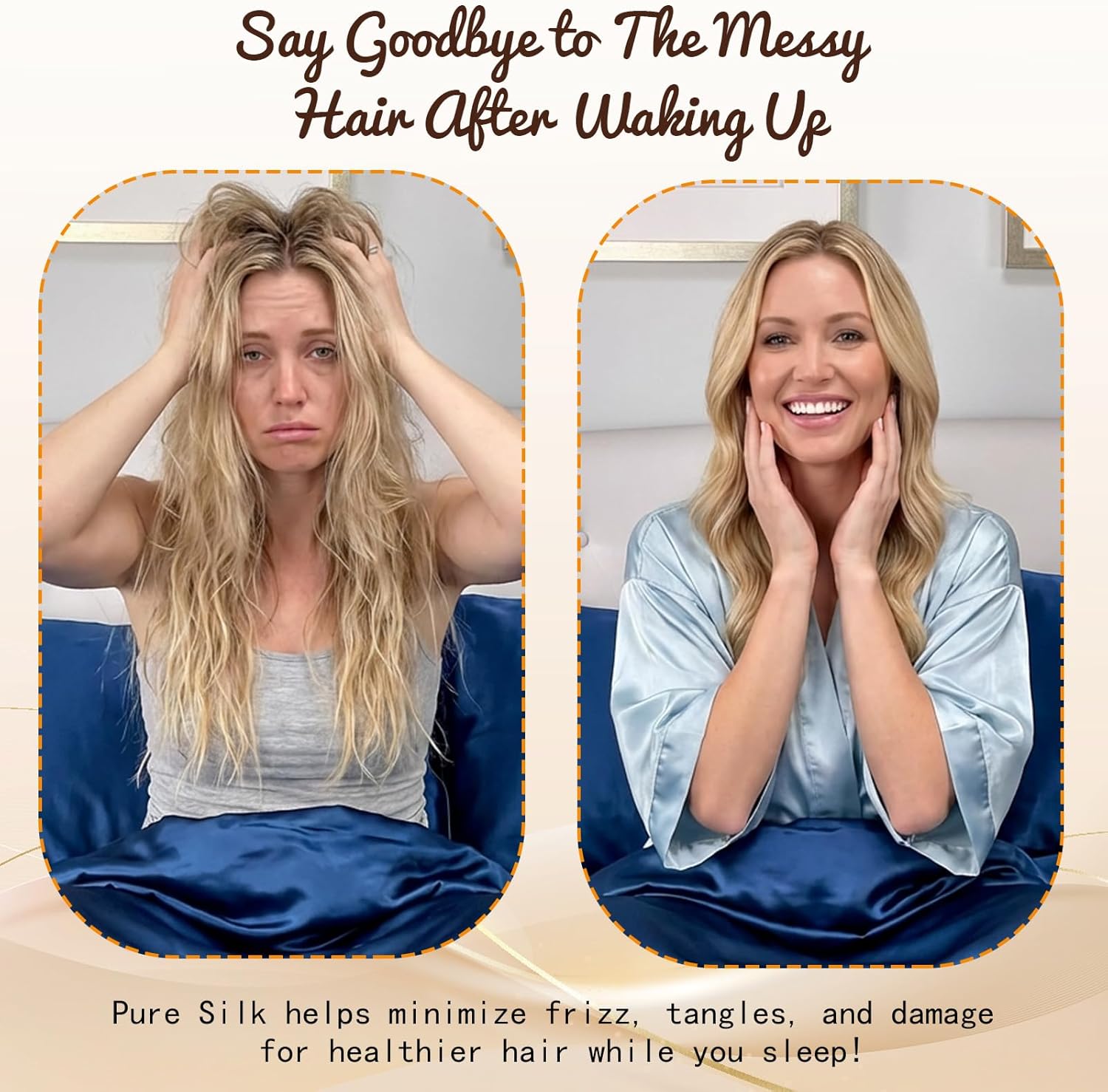 2 Pcs Large Square Head Scarf for Women, 35 Inch Silk Hair Scarf & Head Wrap, Smooth Soft Fashion Headscarf for Women Hair Wrapping at Night Sleeping(Black, Brown) - Image 4