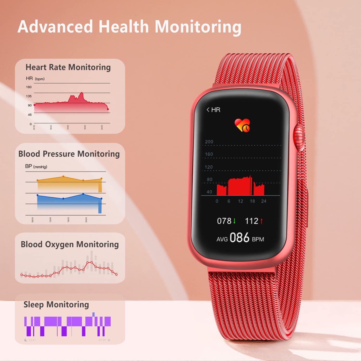 Buy FITVII Slim Fitness Tracker with Blood Oxygen SpO2, Blood Pressure