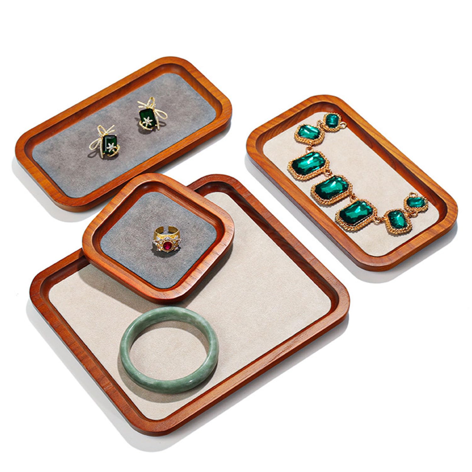 Ensemble de 4 plateaux rangement bijoux, plateau présentation bois massif