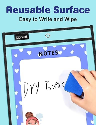 Miniatura 3 de SUNEE Paquete de 6 fundas de bolsillo reutilizables de gran tamaño de borrado en seco con anillo, soportes negros de 10 x 14 pulgadas, protectores