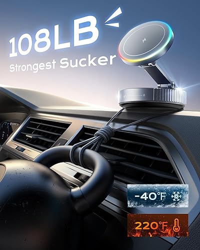 Miniatura 3 de Soporte magnético de carga de teléfono para automóvil, soporte magnético de teléfono al vacío de 360, cargador inalámbrico rápido Qi1 de 15 W para