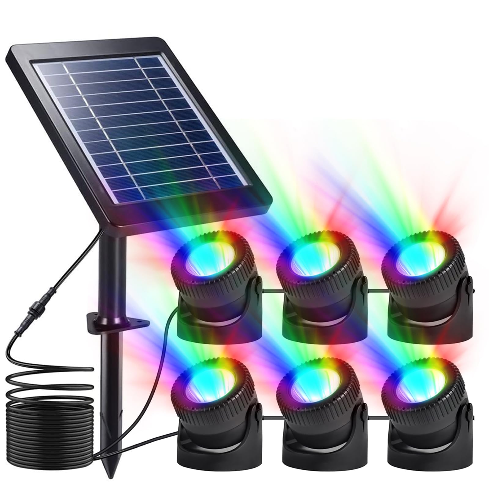 plplaaoo Set di 6 Luci Stagno Solare RGB LED Luci per Fontana Sommergibili IP68 Impermeabili Colorate Faretti per Paesaggio Subacqueo con Testa Regolabile per Stagno Fontana Piscina (Luce colorata)