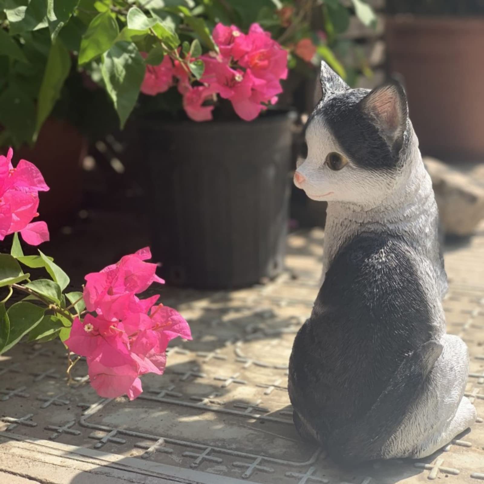Siedzący Kot Ogrodowa Statua, Ciekawski Kot Kociak Rzeźba Sztuka do Wnętrz, Wystrój Zewnętrzny, Urocza Żywiczna Figurka Zwierzęca Na Trawnik Ozdoba Patio(