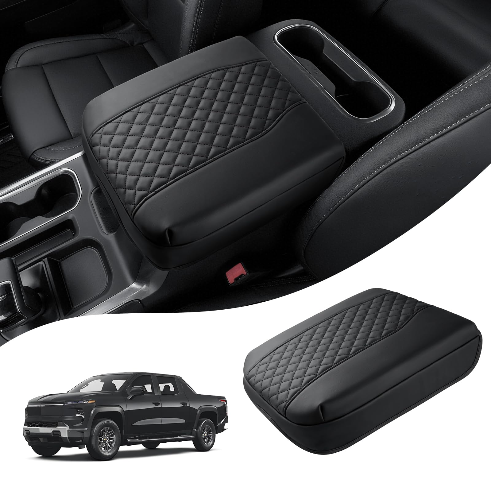 Autorder Center Console Cover for 2019-2026 Chevy Silverado/GMC Sierra Accessories, Tahoe&amp;Suburban&amp;Yukon 2021-2026, Armrest Cover Leather Middle Console Covers Anti-Scratch(Bucket Seat Only)