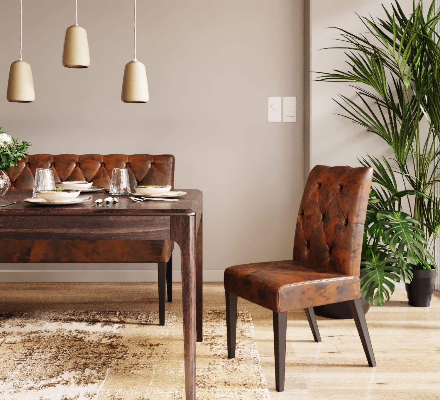 Kare Design Chaise Casual Buttons Vintage, Marron, Aspect Cuir, Moderne, Chaise salle a Manger, Maison, Salon, Cuisine, 90x45x58 cm (H/L/P)