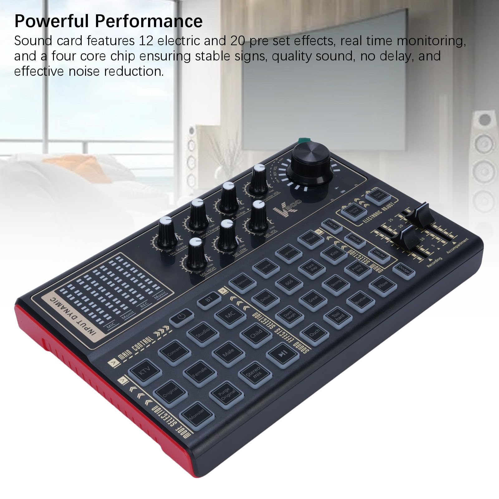 Luocute Scheda Audio Live per Computer, Mixer Multi-DJ con 12 Effetti Elettrici e 20 Preimpostati, Luci a LED, Monitoraggio in Tempo Reale, per Trasmissione di Giochi per PC Podcasting