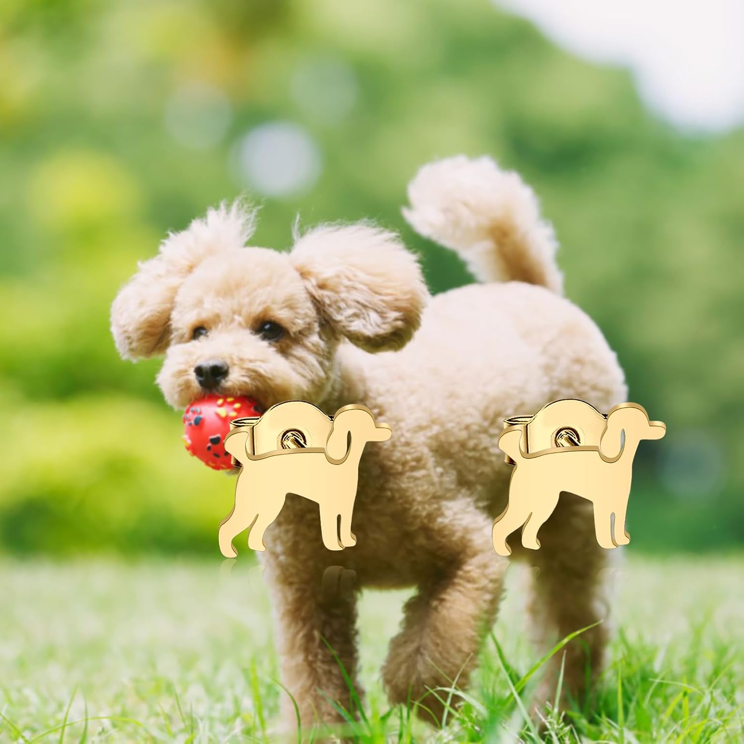 OKEYCH GoldenDoodle Lover Gift Golden Doodle Design Stud Earrings Gold-en Doo-dle Mom Jewelry Gold-en Doo-dle Merch