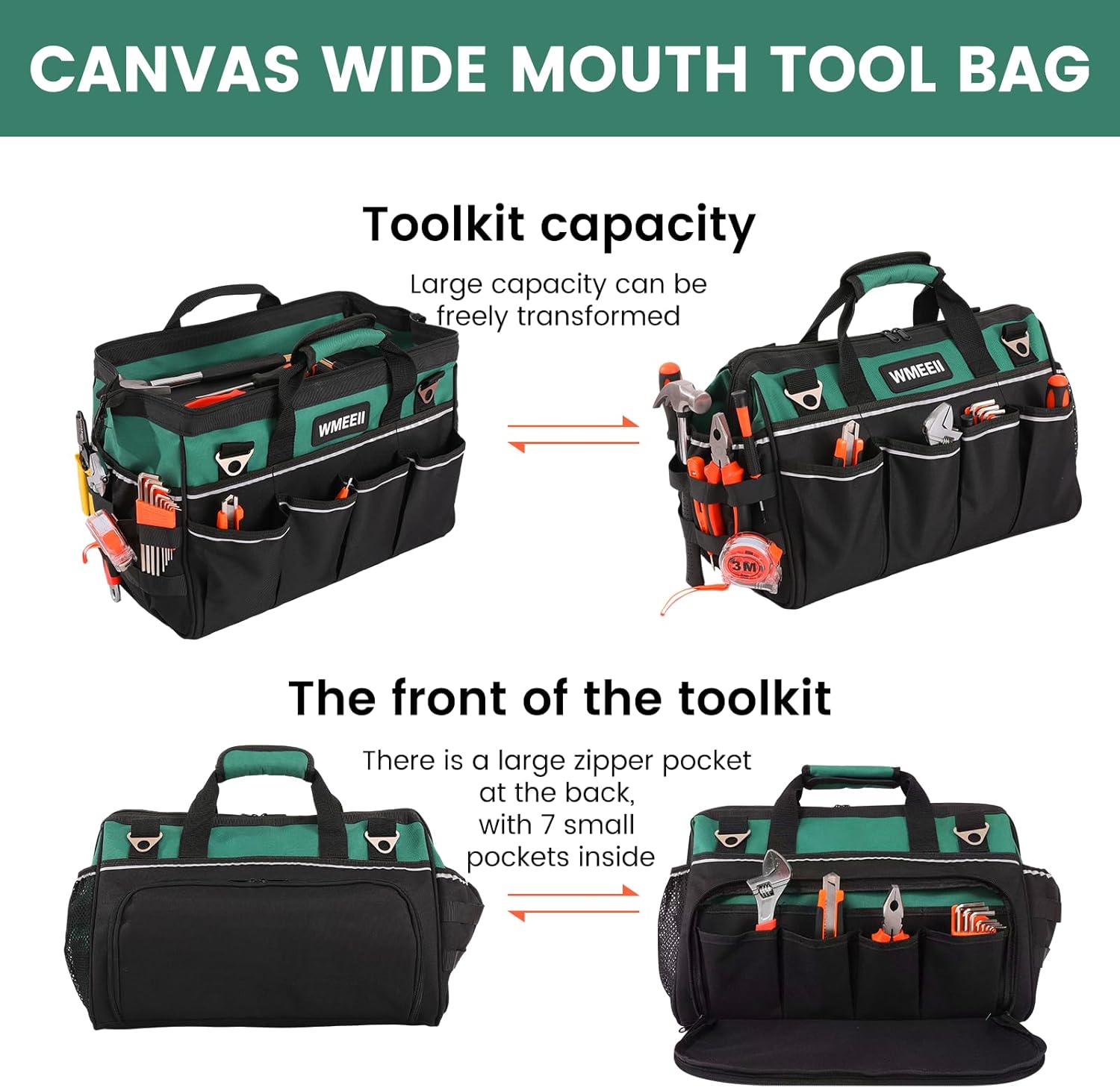 18-Inch Heavy Duty Tool Bag, 24-Pocket Empty Tool Bag Organizer,1680D Oxford Portable Tool Bags for Men,Soft Handle Large Zipper Toolbag for HVAC Craftsmen Contractors Carpenter