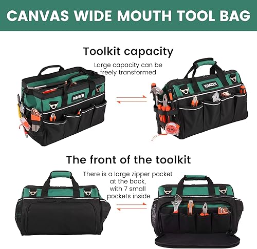 Miniatura 5 de Bolsa de herramientas resistente de 17.13 pulgadas, bolsas de herramientas de 24 bolsillos para hombres, mango suave, cremallera grande, 12