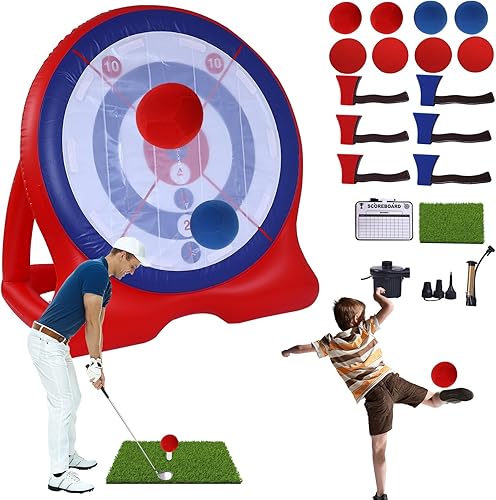 Diana inflable gigante de 6 pies con bomba de aire, 6 dardos de hacha y 2 pelotas de fútbol, combo multijuego para fiestas en el patio, campamento