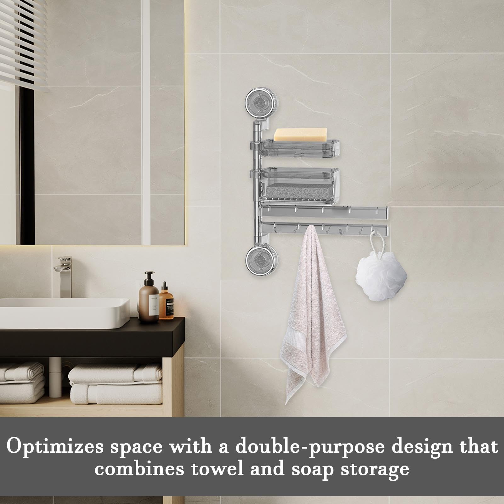 Toallero de Baño con VentosaSoporte para Toallas y Jabón Estante y Gancho Multifuncional para Dormitorio Cocina y PiscinaOrganizador Práctico y Estiloso