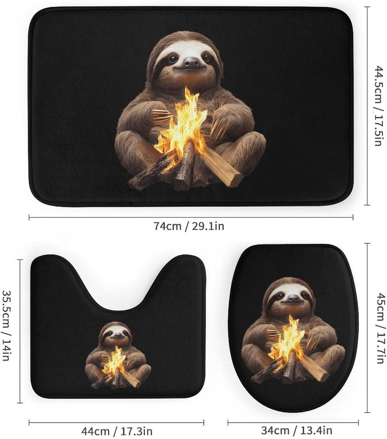 Funny Campfire Sloth Modern Bathroom Sets with Shower Curtain and Rugs Decor 4 Pcs with 12 Hooks