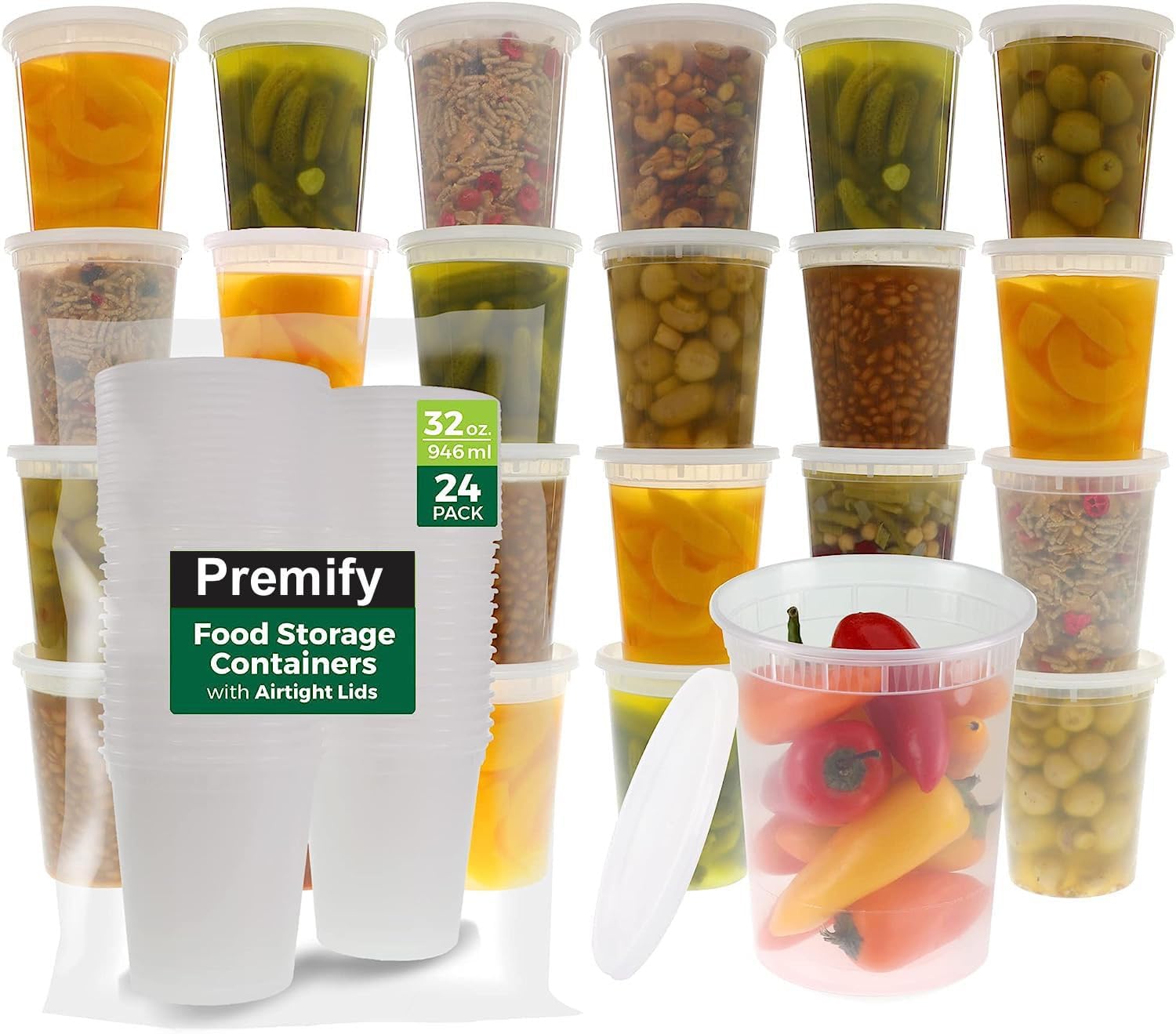 24Pcs Deli Food Containers With Lids - 32oz(1000ml) Disposable Meal Prep Leak Proof Plastic Storage Cups, Reusable Pots For Takeaway Food, BPA-Free, Dishwasher, Microwave Safe