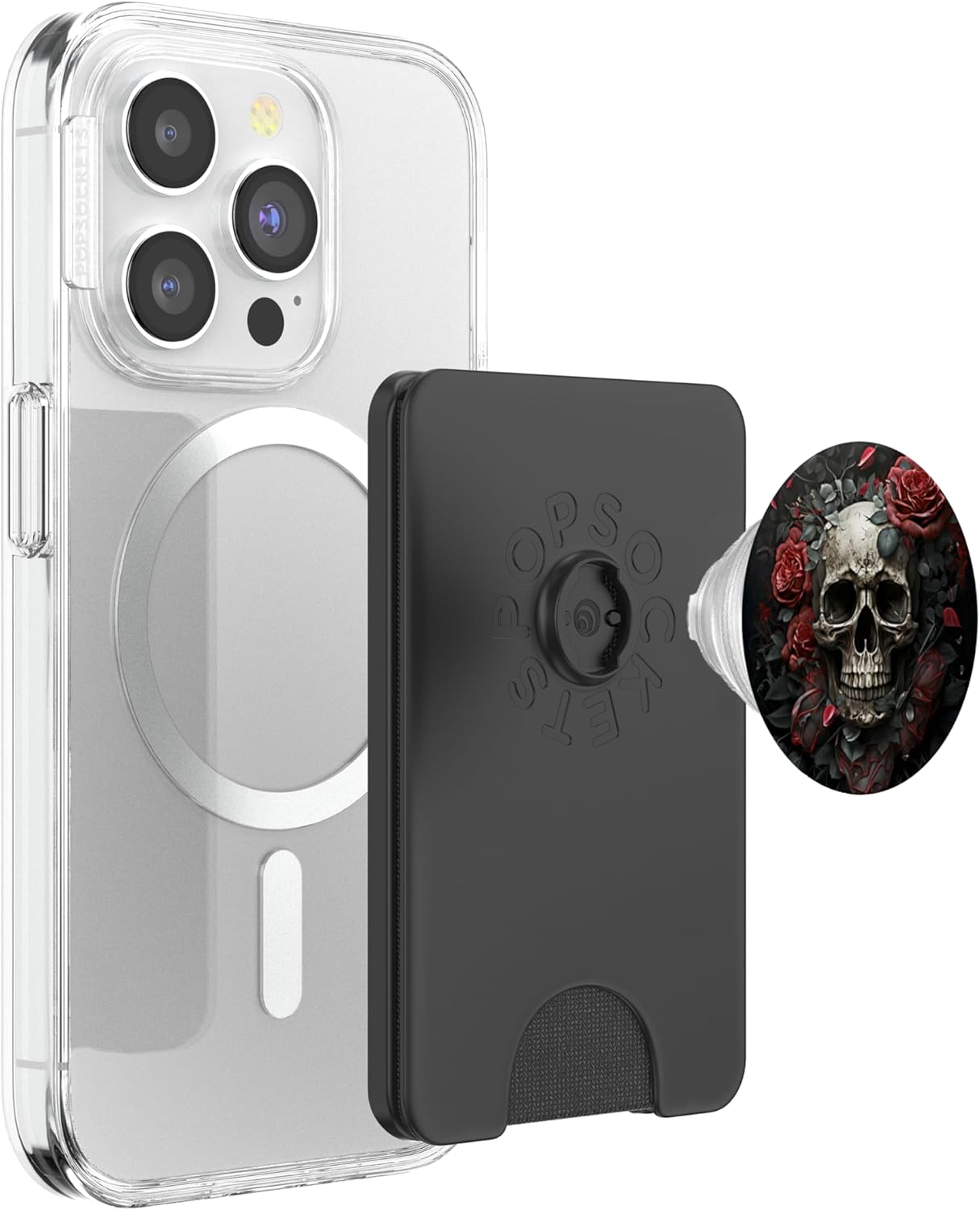 Skull Floral Wild Roses Pattern Flowers Skull PopSockets PopWallet for MagSafe