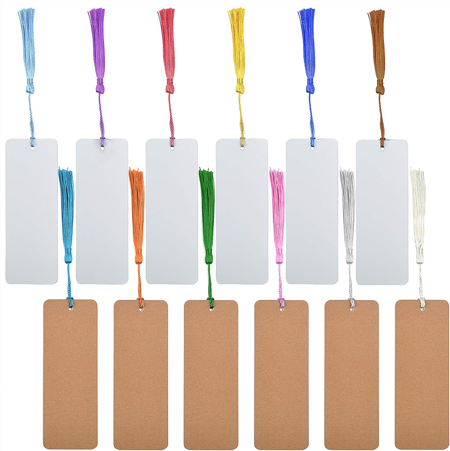 Paper Bookmarks with Tassel, 24 Pieces Kraft Paper Cardstock Blank