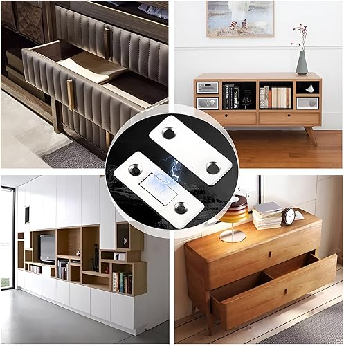 Miniatura 6 de Redunest Captura magnética para gabinete, paquete de 6 cierres magnéticos ultrafinos para puerta de gabinete, imanes adhesivos para gabinete de