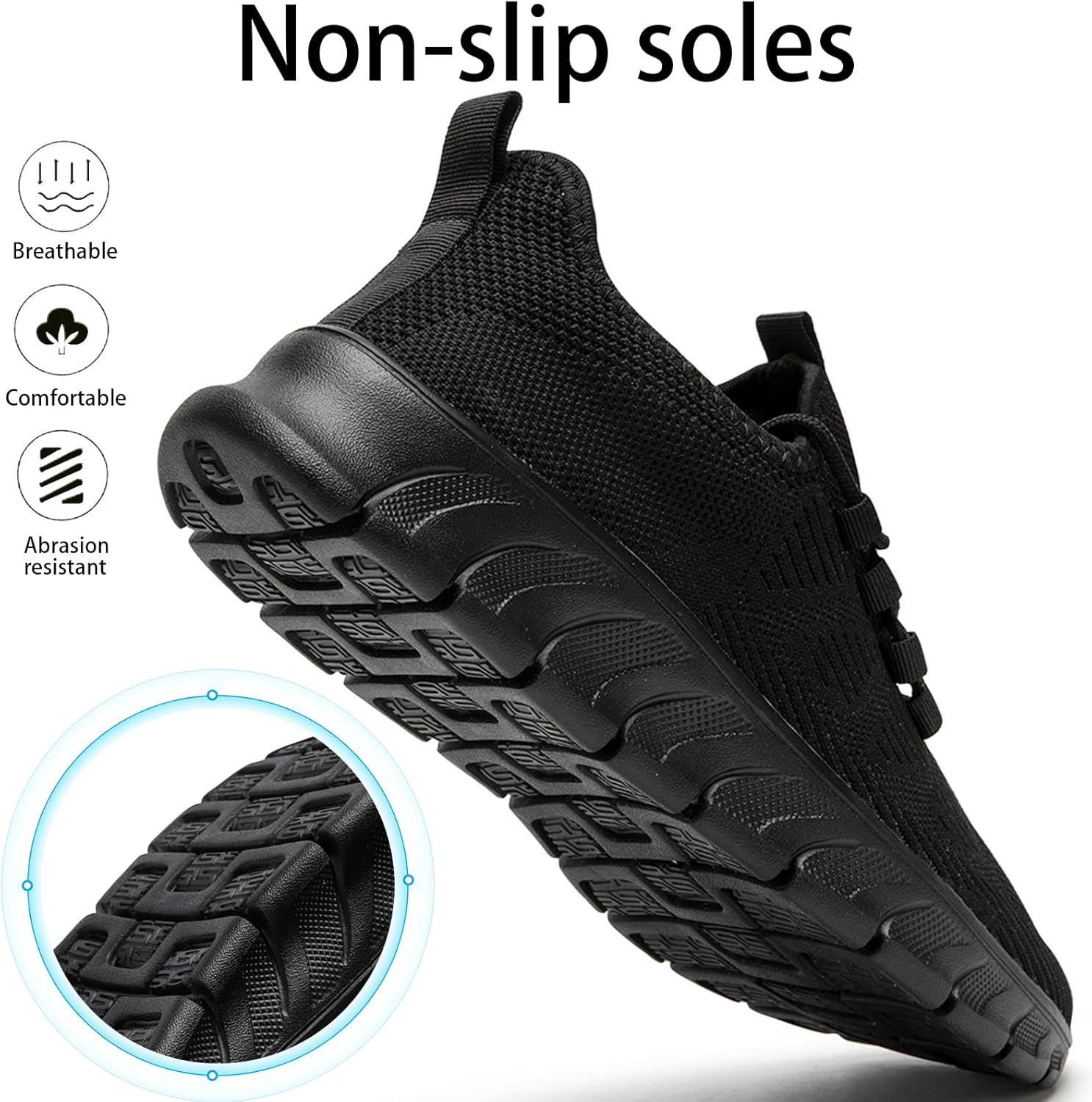 EKRBXA Men Tennis Shoes Running Shoes - Gym Sneakers Shoes Walking Workout Shoes Non Slip Walking Athletic Slip on Breathable Mesh Comfortable Lightweight Casual Fashion Sports Shoes Black 12 - Image 3