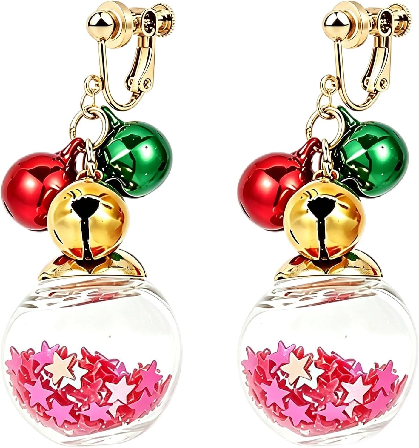Christmas Bell Clip on Earrings for Women Xmas Holiday Jewelry Gifts