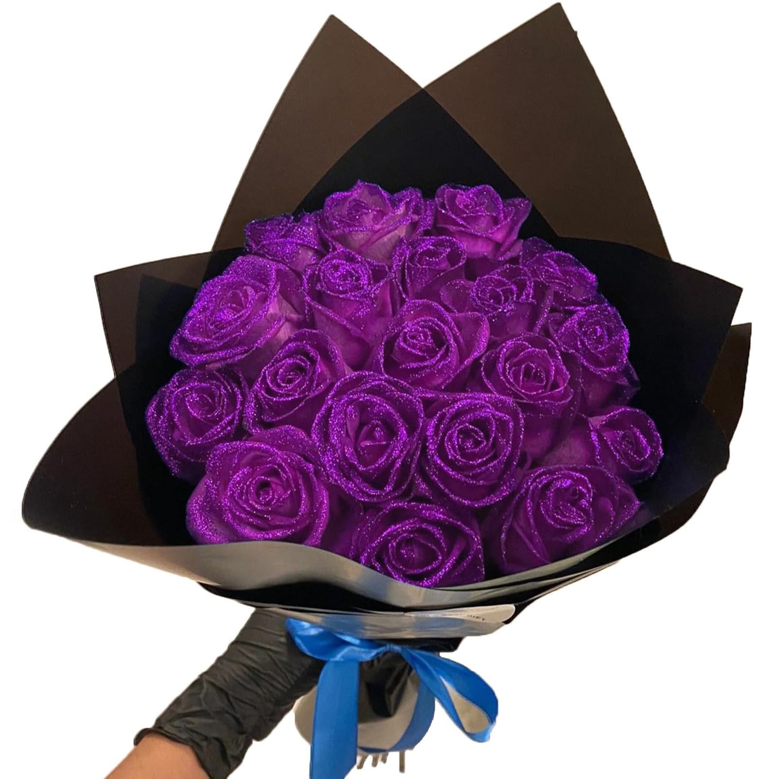 Repaly Purple Glitter Rose, Artificial Flower Bouquet - Diy Shiny Fake Rose Love Gift For Valentine's Day (, 30 Pcs)